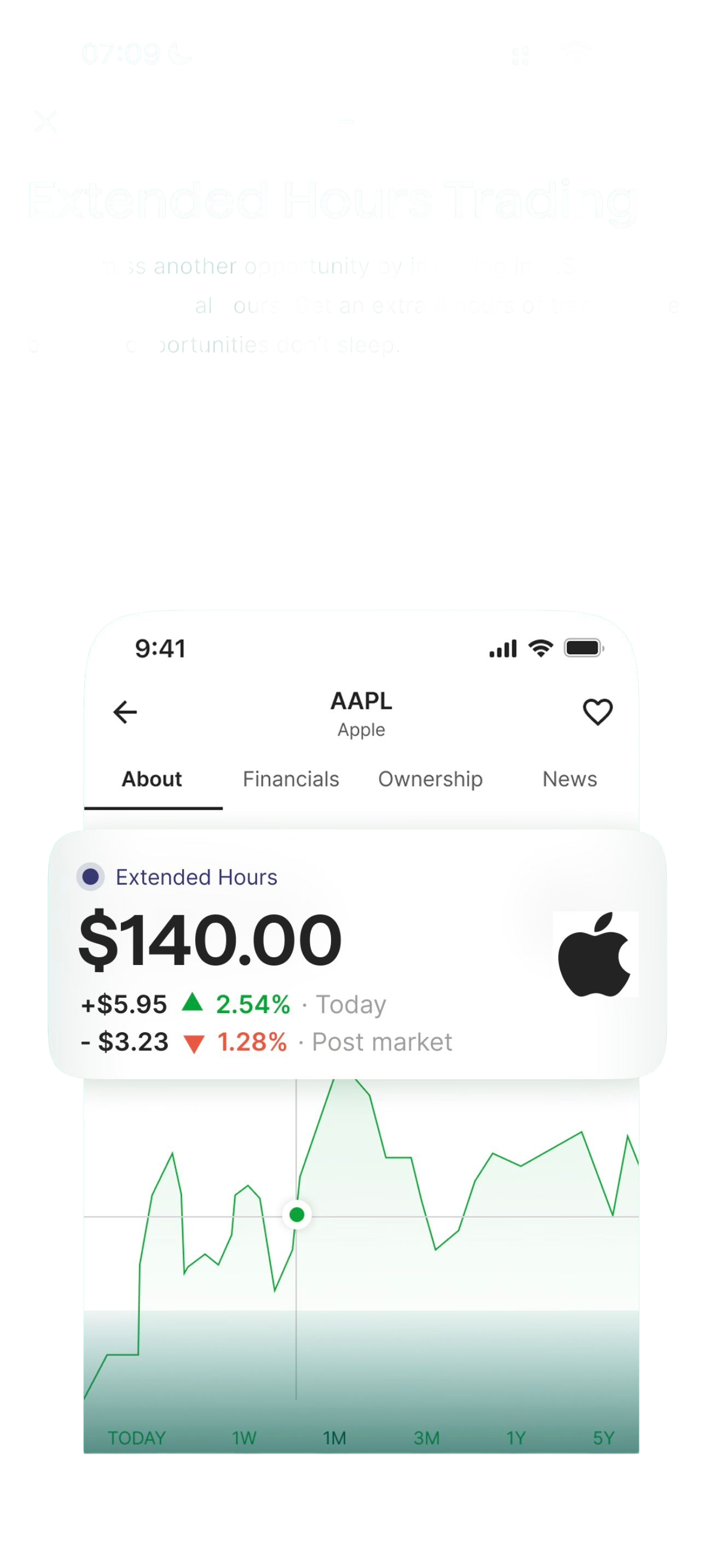Bamboo app showing a live AAPL stock chart