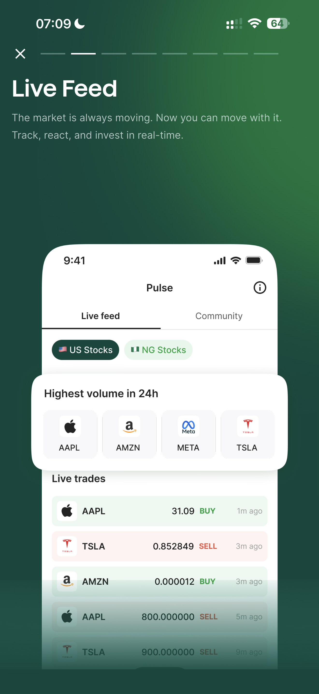 Market insight card showing highest volume stocks