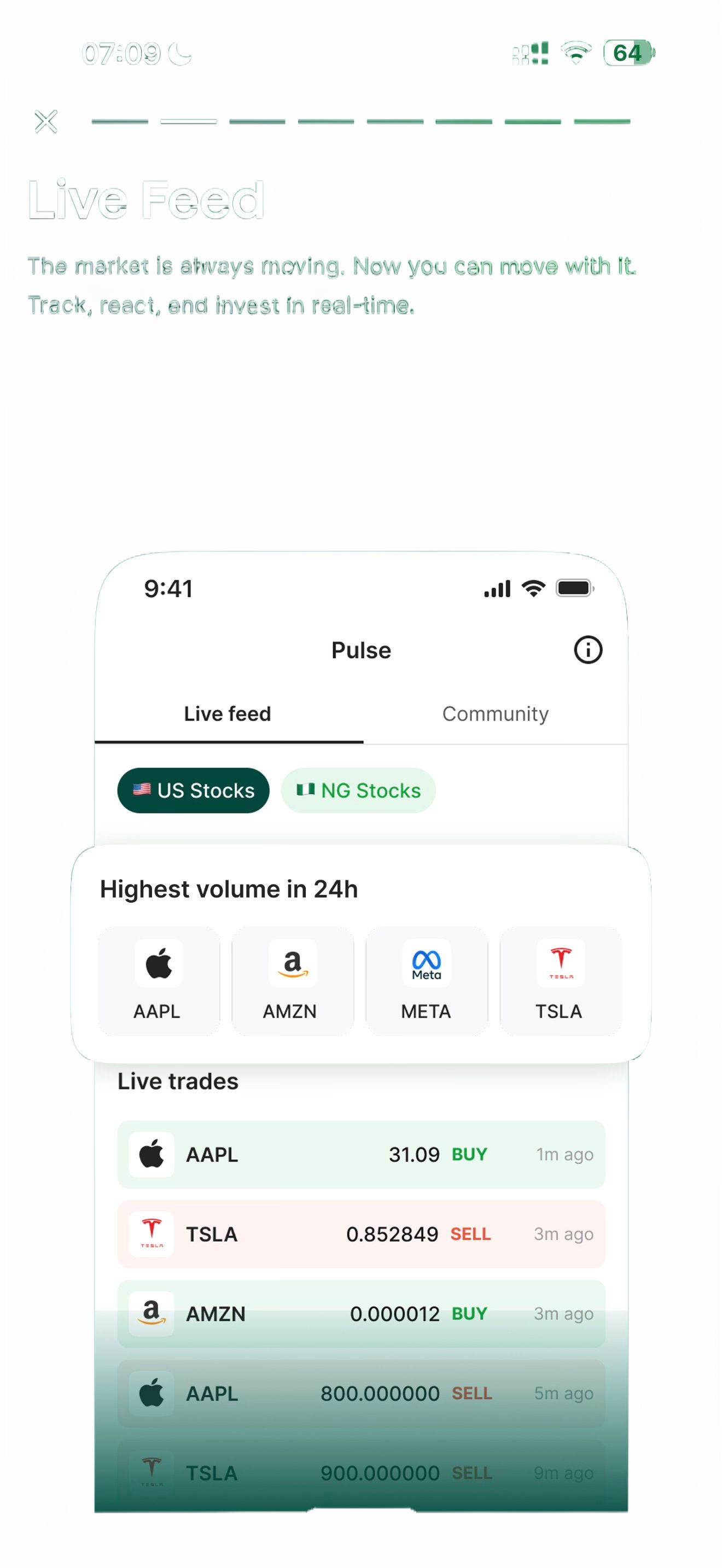 Bamboo app showing live trading activity across top U.S. stocks